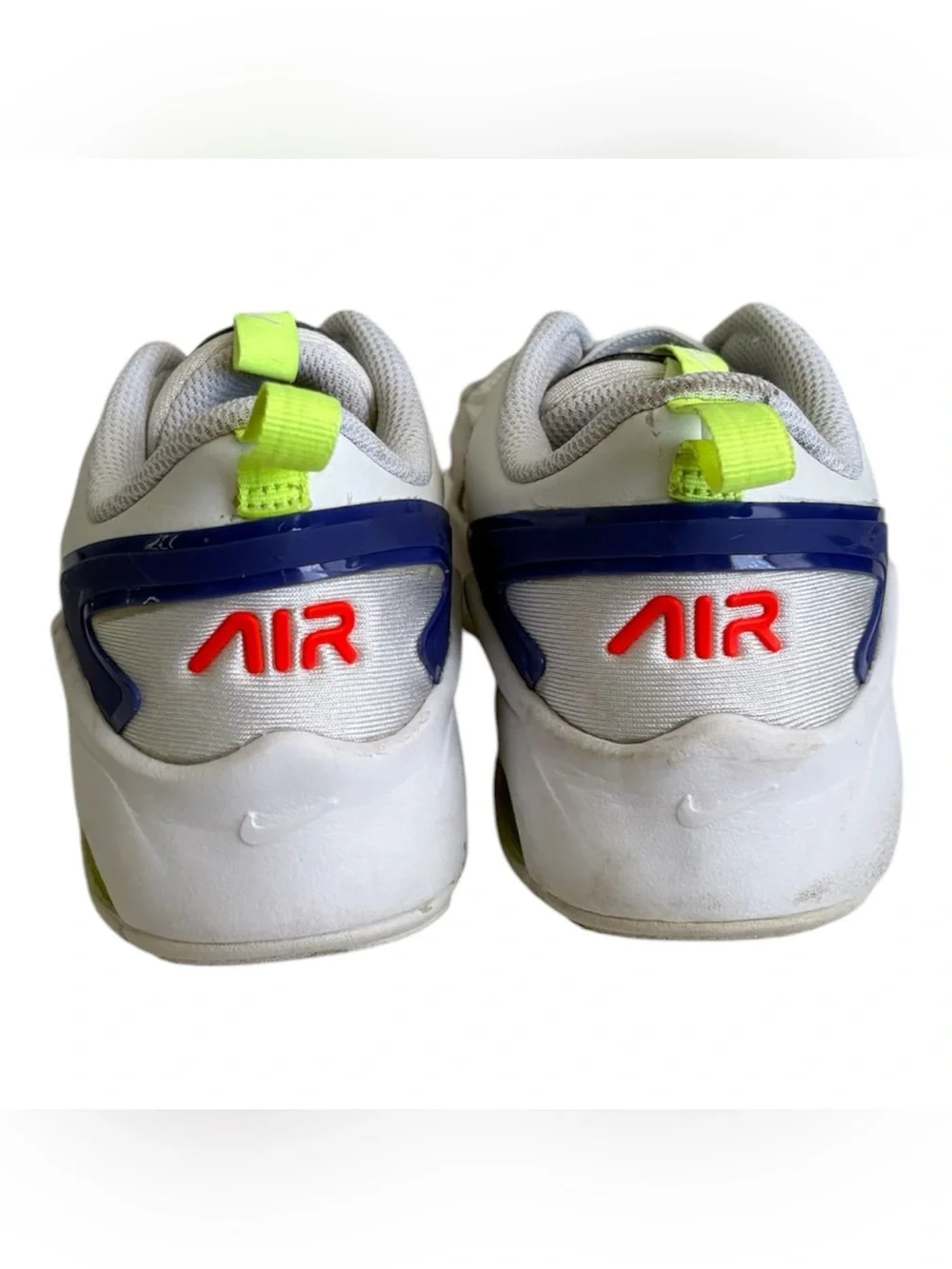 Nike Kids White Sneakers with Neon Yellow & Royal Blue Accents
